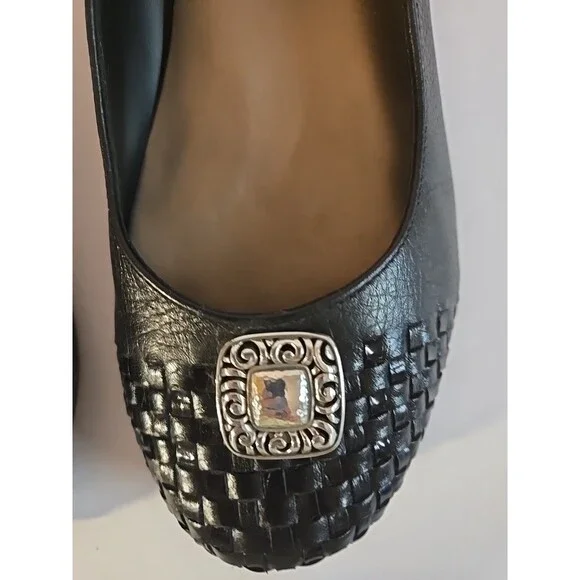 Brighton 'Barb' Black Leather Ballet Flats With Silver Accent Charm Size 7M - Picture 3 of 15